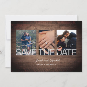 Rustikale Save the Date 3-Foto Collage Wood Weddin