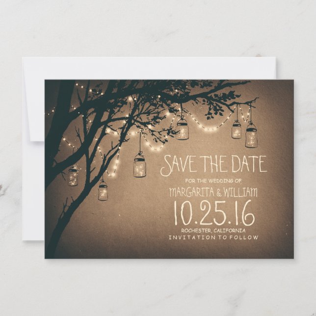 Rustikale Save the Date & Fireflies Mason Jars (Vorderseite)
