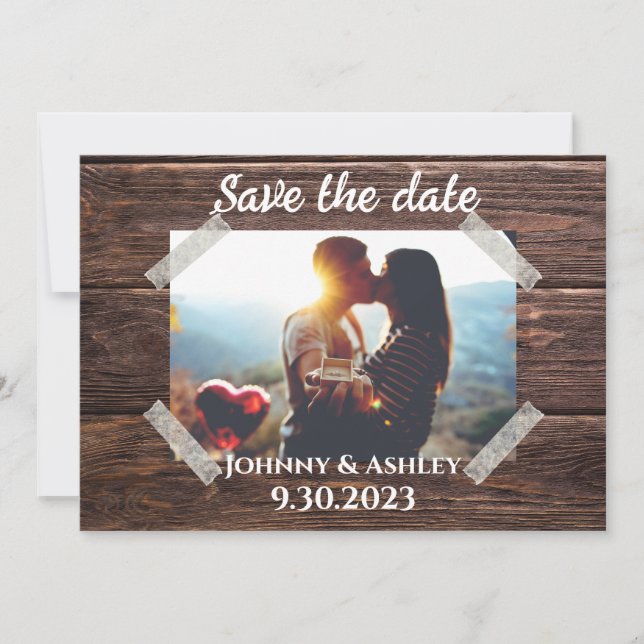 Rustikale Save the Date-Fotokarte Date (Vorderseite)