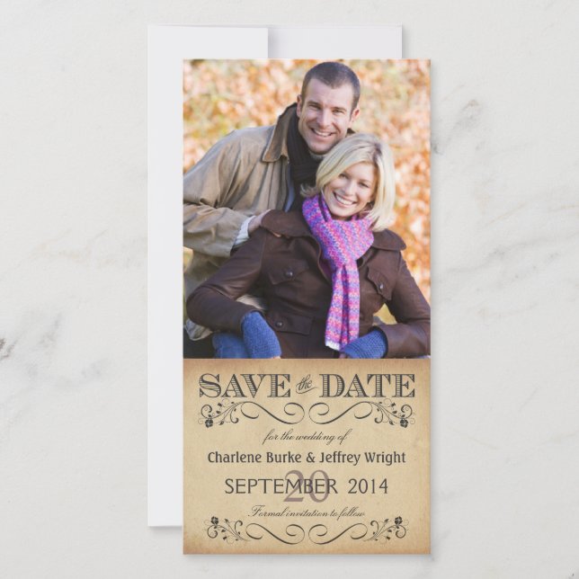Rustikale Save the Date Hochzeiten Fotokarten (Vorderseite)