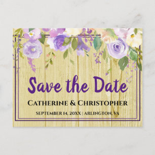 Rustikale Save the Date Lila Ankündigung Postkarte