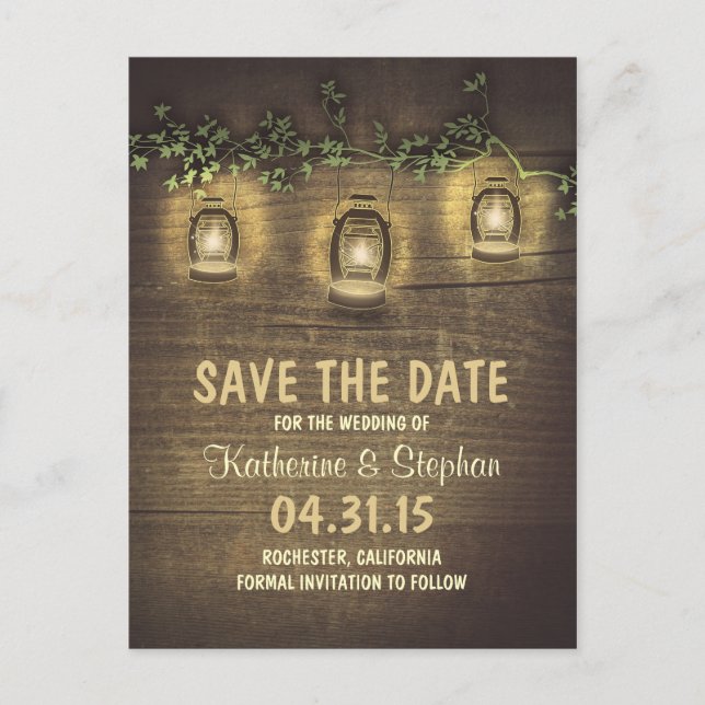 Rustikale Save the Date Postkarten (Vorderseite)