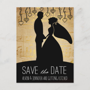 Rustikale Save the Date rosa Goldene Song Musik Ankündigungspostkarte
