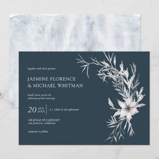 Rustikale Schablonenbotanik - elegante Hochzeitsei Einladung (Vorne/Hinten)