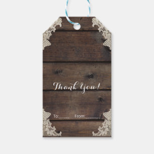 Rustikale Scheunen-Hochzeit aus Holz und Spitze, R Geschenkanhänger