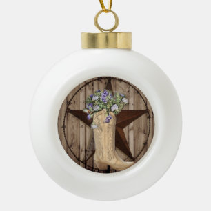 rustikale Scheunen Holz Wildblume Cowboy Western S Keramik Kugel-Ornament