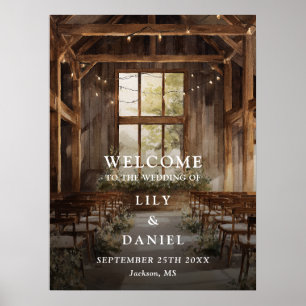 Rustikale Scheunen-Lichterkette Hochzeit Willkomme Poster