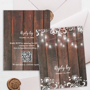 Rustikale Scheunen-Spitzen-Holz-QR-Code-Schnur-Lic RSVP Karte