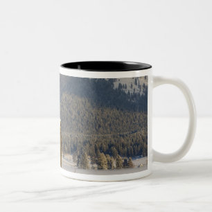 Rustikale Scheunen- und Heuballen nach einem Zweifarbige Tasse