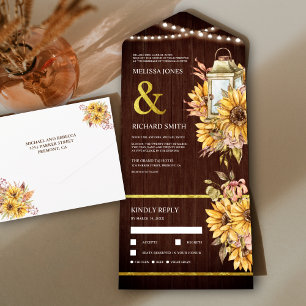 Rustikale Scheunenholz-Boho-Laterne Sonnenblumen H All In One Einladung