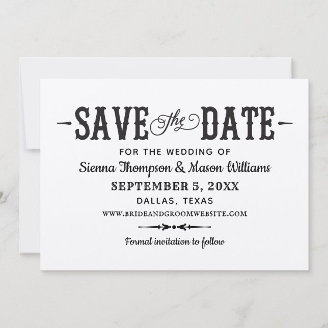 Rustikale schick Black Script Kraft Papier Hochzei Save The Date (Vorderseite)