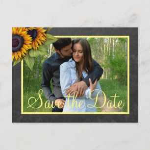 Rustikale Schiefertafel Sonnenblumen Save the Date Ankündigungspostkarte