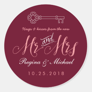 Rustikale Schlüssel-Schrift Mr Mrs Hochzeitsgunst- Runder Aufkleber
