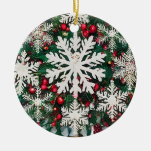 Rustikale Schneeblatt-Silhouetten Keramik-Kreis Keramik Ornament
