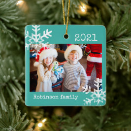 Rustikale Schneeflocke Familie Aquamarin Keramikornament