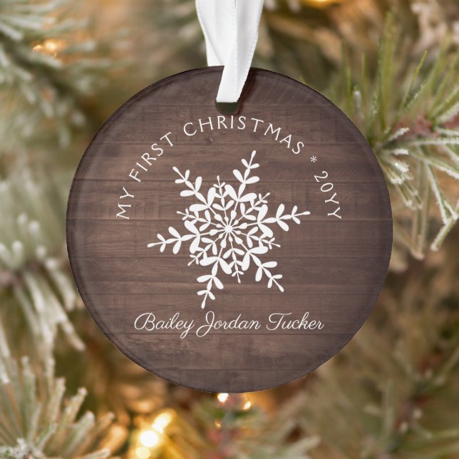 Rustikale Schneeflocken Baby First Christmas Gebur Ornament (Baum)