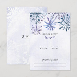 Rustikale Schneeflocken Blauer Winter Hochzeit R RSVP Karte