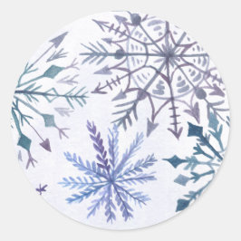 Rustikale Schneeflocken Blauer Winter Hochzeit Runder Aufkleber
