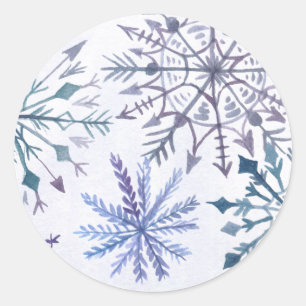 Rustikale Schneeflocken Blauer Winter Hochzeit Runder Aufkleber