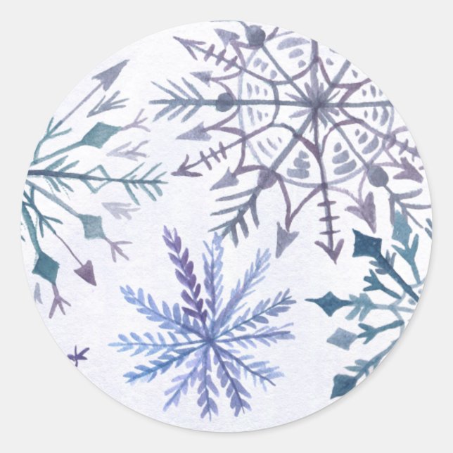 Rustikale Schneeflocken Blauer Winter Hochzeit Runder Aufkleber (Vorderseite)