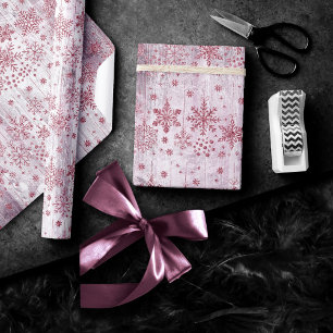 Rustikale Schneeflocken Dusty Mauve Pink Holzmus Geschenkpapier
