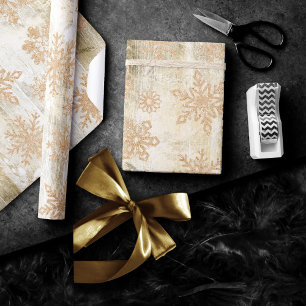 Rustikale Schneeflocken Gold Grunge White Wood P Geschenkpapier