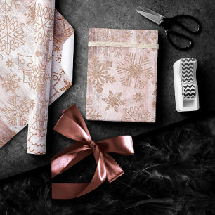 Rustikale Schneeflocken Rose Gold Tree und Weihn Geschenkpapier