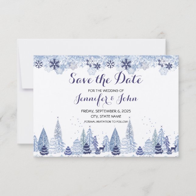 Rustikale Schneeflocken Winterheirat Save The Date (Vorderseite)