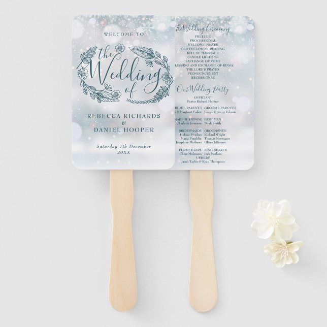 Rustikale Schneeflocken Winterhochzeit Fächer (Vorne und Hinten)