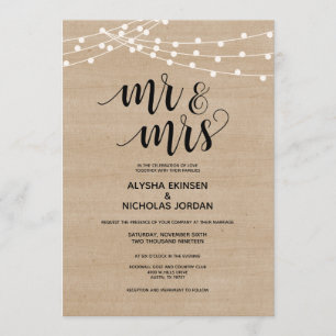 Rustikale Schnur beleuchtet Herrn und Frau Wedding Programm