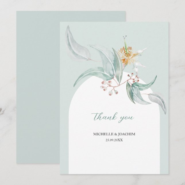Rustikale Schöne Minze Eukalyptus Wasserfarben Kun Dankeskarte (Vorne/Hinten)