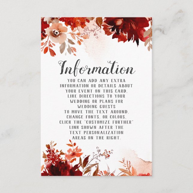 Rustikale Schönheitsflorale Hochzeitsinformationen Begleitkarte (Vorderseite)