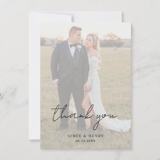 Rustikale Schrift Foto Moderne Hochzeit Dankeskarte (Vorderseite)
