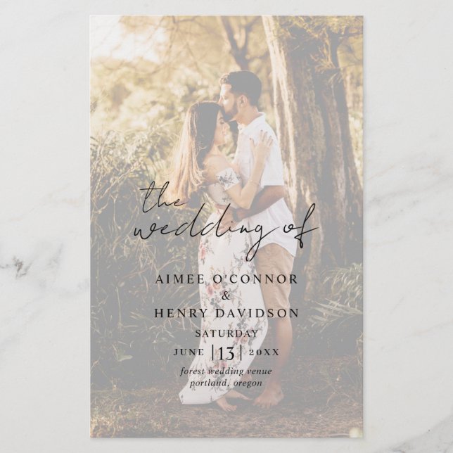 Rustikale Schrift Hochzeitsprogramm-Foto im modern Flyer (Vorne)