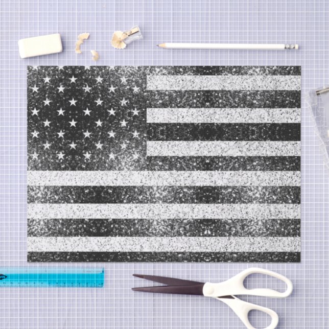 Rustikale Schwarz-weiß-graue Glitzern - USA-Flagge Seidenpapier (Handwerk)