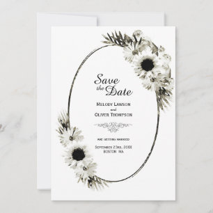 Rustikale Schwarz-Weiß-Sonnenblumen-Hochzeit Save The Date