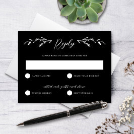 Rustikale Schwarz-weiße Wildblume Hochzeit RSVP-Ka Einladung