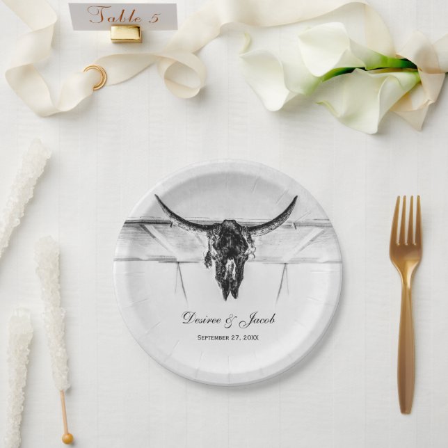 Rustikale Schwarz-Western-Skulptur Pappteller (Hochzeit)