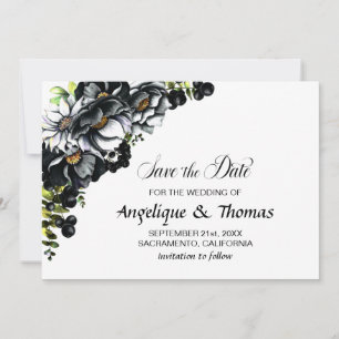 Rustikale schwarze Blütenhochzeit spart das Datum Save The Date