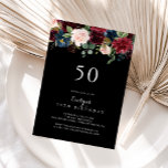 Rustikale Schwarze Botanische 50. Geburtstagsparty Einladung<br><div class="desc">Diese rustikale schwarze botanische 50. Geburtstagsfeier lädt zu einer klassischen Geburtstagsfeier ein. Das Design ist bordeauxrot,  rot,  mariniert,  blau und rot,  strahlend und anmutig handbemalte Blume in schwarzem Hintergrund,  inspirierend natürliche Schönheit.</div>