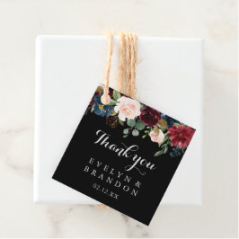 Rustikale schwarze botanische Gastgeschenk Hochzei Geschenkanhänger