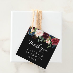 Rustikale schwarze botanische Gastgeschenk Hochzei Geschenkanhänger