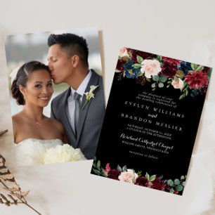 Rustikale Schwarze Botanische Hochzeit Einladung