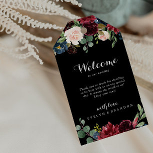 Rustikale Schwarze Botanische Hochzeit Willkommen Geschenkanhänger