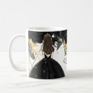 Rustikale Schwarze Gold-Blütenprinzessin Quinceane Kaffeetasse