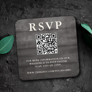 Rustikale Schwarze Holz-RSVP-QR-Code-Beilagekarte Begleitkarte