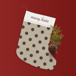 Rustikale Schwarze Imitate Burlap Polka Dot Kleiner Weihnachtsstrumpf