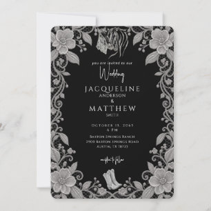 Rustikale Schwarze Pferde & Spitze Hochzeitseinlad Einladung