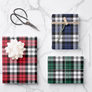 Rustikale Schwarze Uhr Tartan Karierte Weihnachten Geschenkpapier Set