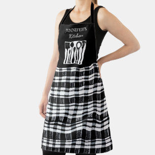 Rustikale schwarze weiße Karo-Monogramm-Küche Schürze